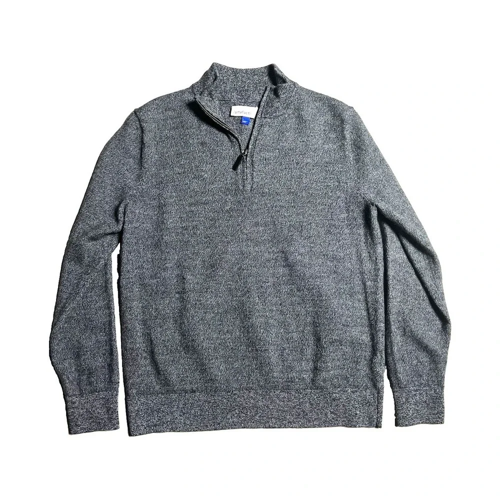 Artifact Gray Merino Wool Knit 1/4 Zip Mock Neck Pullover Sweater Men's Large